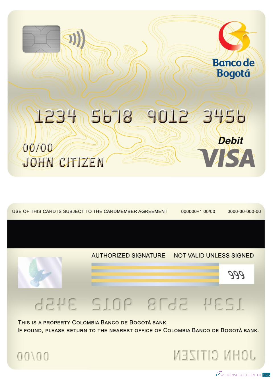 Download Colombia Banco de bogotá bank visa debit card Photoshop template